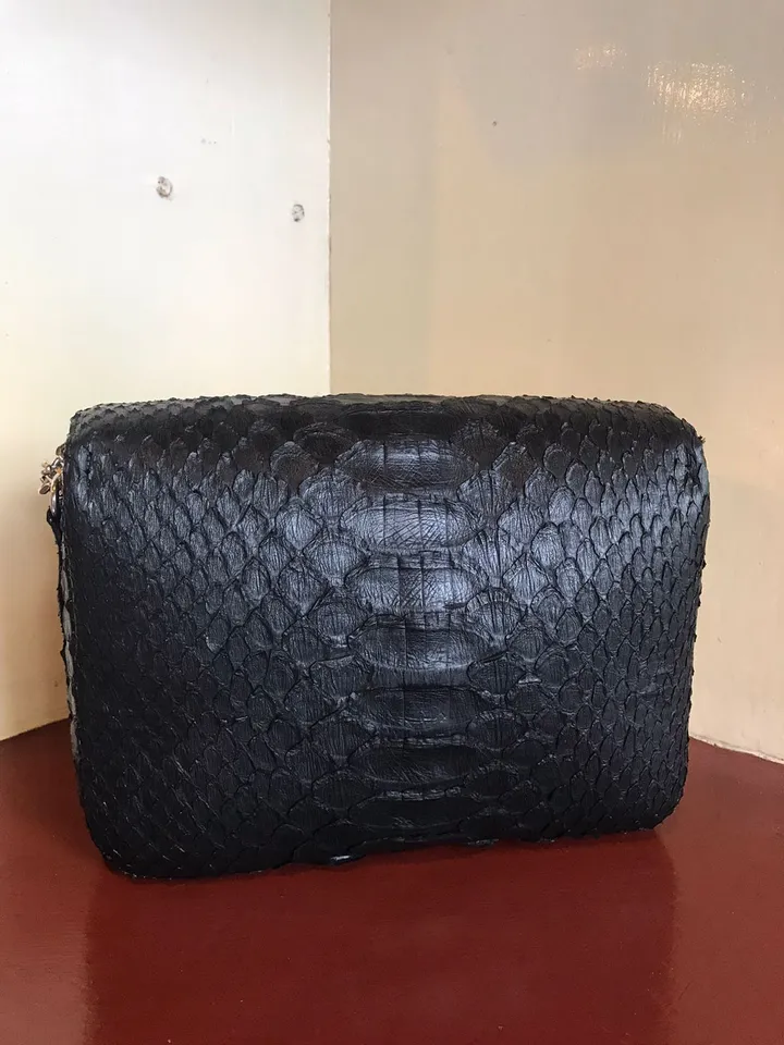 Genuine python skin bag | Black crossbody Bag | Classy Chain Crossbody Women Bag | Exotic Leather Bag | Designer Handmade Bag