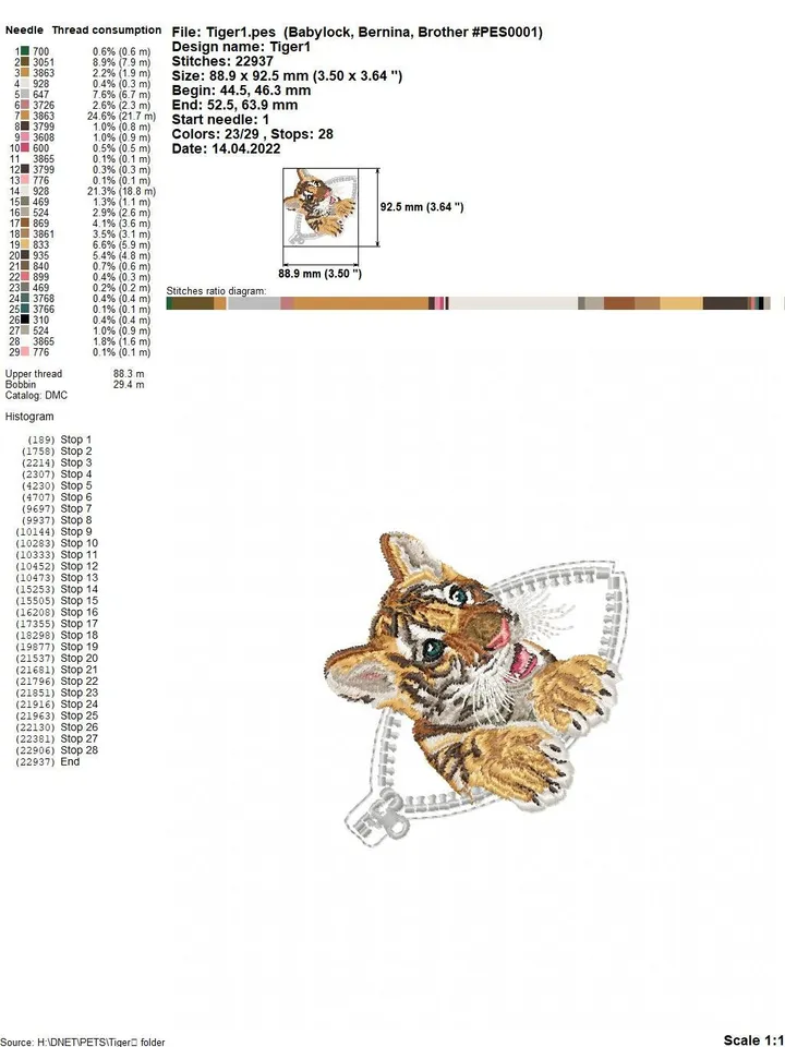 Tiger cub in a zipper pocket Miniature realistic machine embroidery design Pet design tiger realistic pattern tiger cub embroidery motif