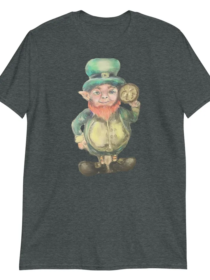 Leprechaun Short-Sleeve Unisex T-Shirt from my original painting,humorous designer t shirts,unique handmade gifts,St.Patrick day gifts.