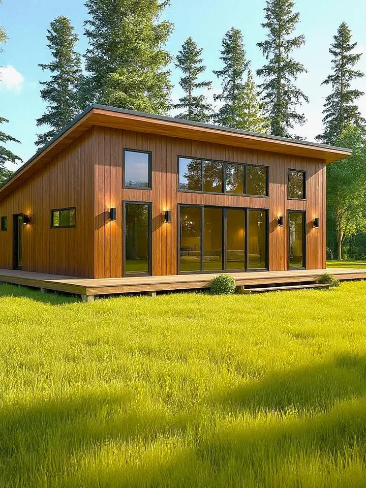 26’x36’ Lean Cabin Architectural Full Set Plan,Modern Cottage Construction  Blueprints with Porch