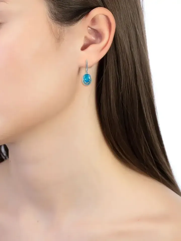 Earrings 925 silver with large topaz