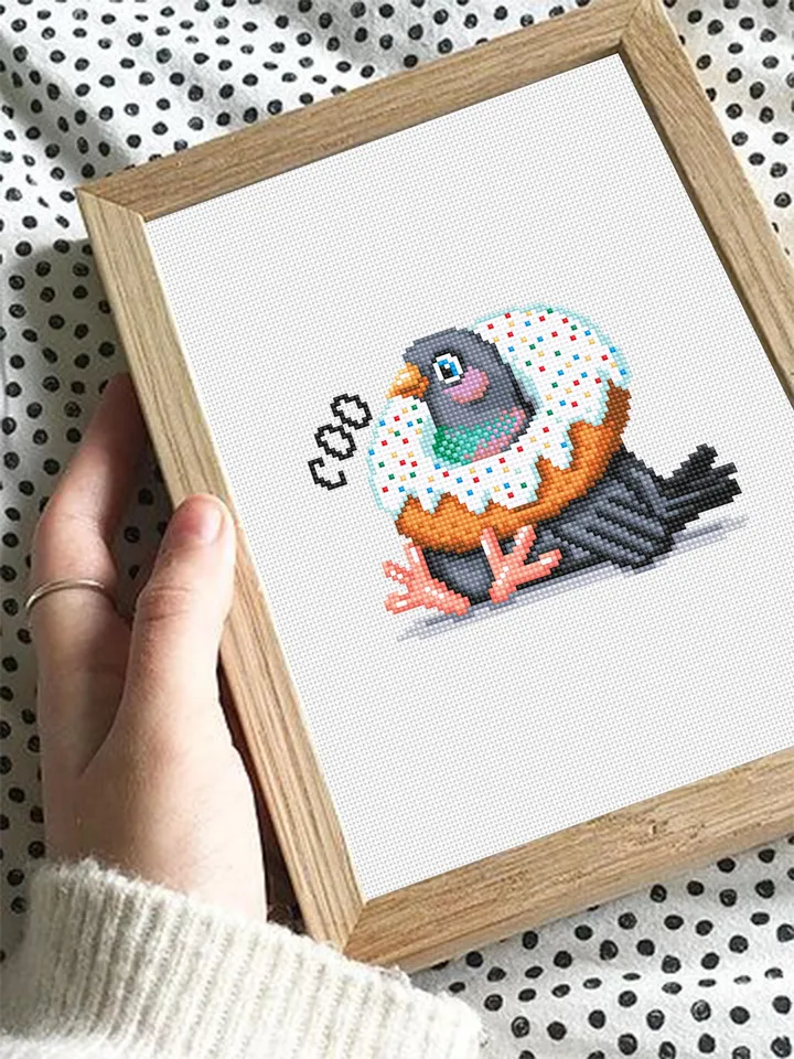 Pigeon with donut cross stitch pattern PDF download Funny bird cross stitch chart, Small pigeon pattern digital PDF, Bird lover gift #K54