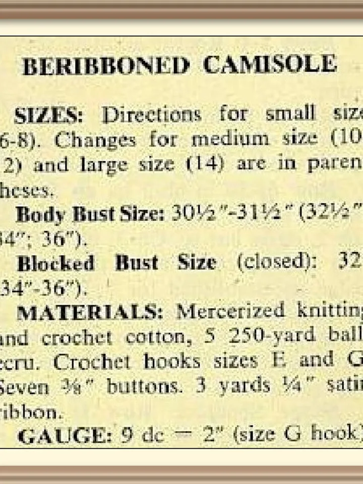 Vintage Crochet Pattern Beribboned Camisole Digital Download PDF