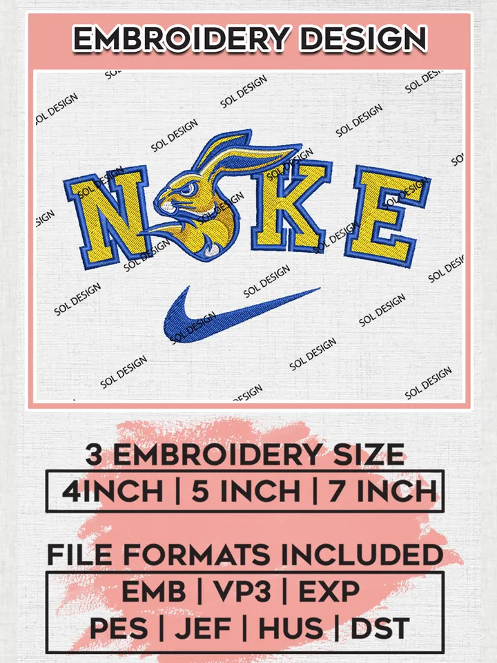Nike South Dakota State Jackrabbits Machine Embroidery Design, NCAA South Dakota State Jackrabbits Embroidery Design files, NCAA Embroidery Designs, NCAA Machine Embroidery Designs, Digital Download