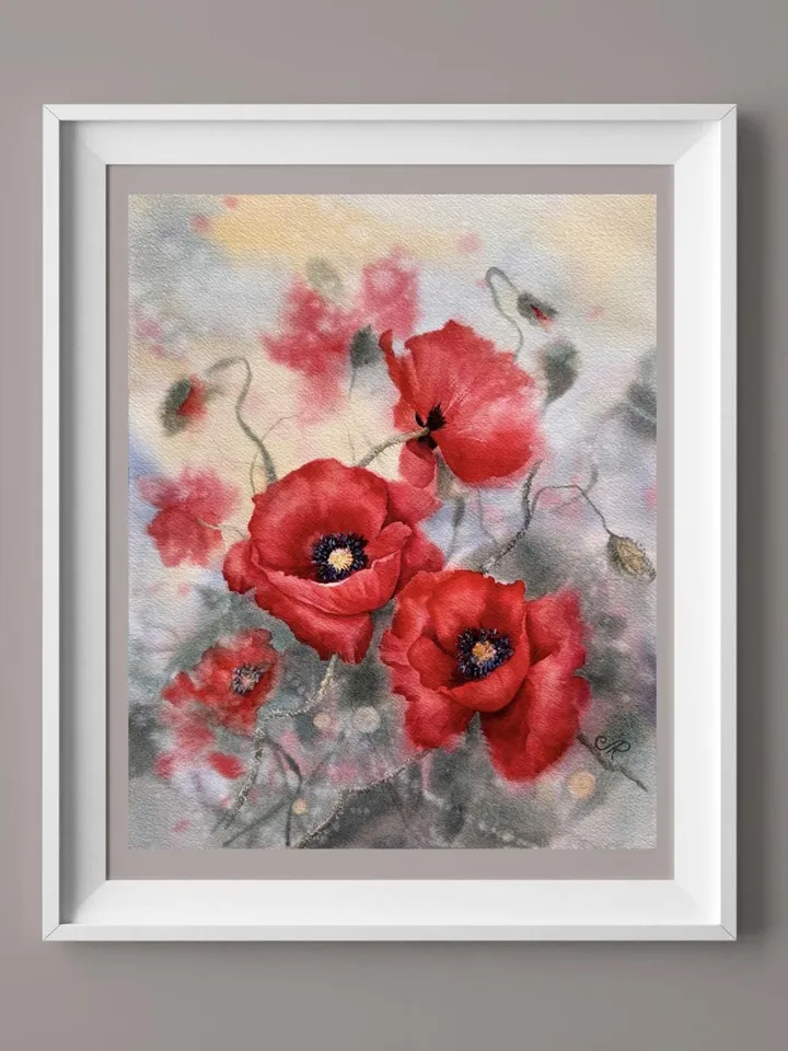Poppies Original Painting Flowers Watercolor Painting Wildflowers Art Meadow Wall Art