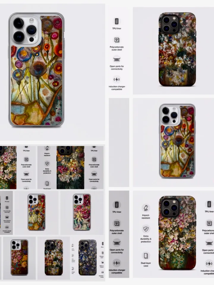 Flower garden Klimt inspired Tough iPhone case made with my original pastel artwork