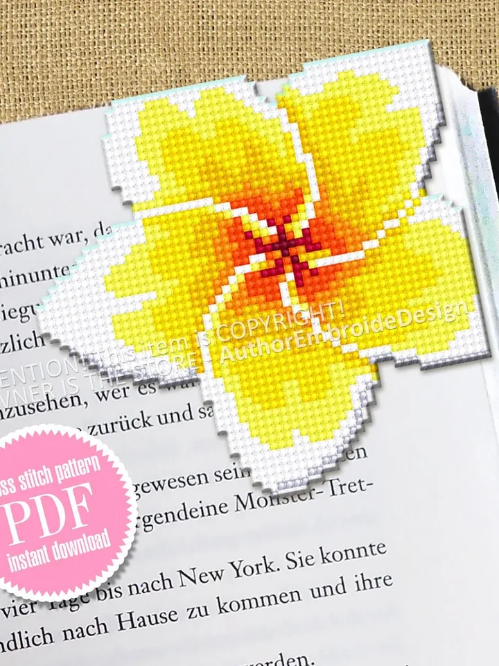 Plumeria Corner bookmark cross stitch pattern PDF download Hawaii flower cross stitch chart, Floral bookmark pattern digital for women #B317