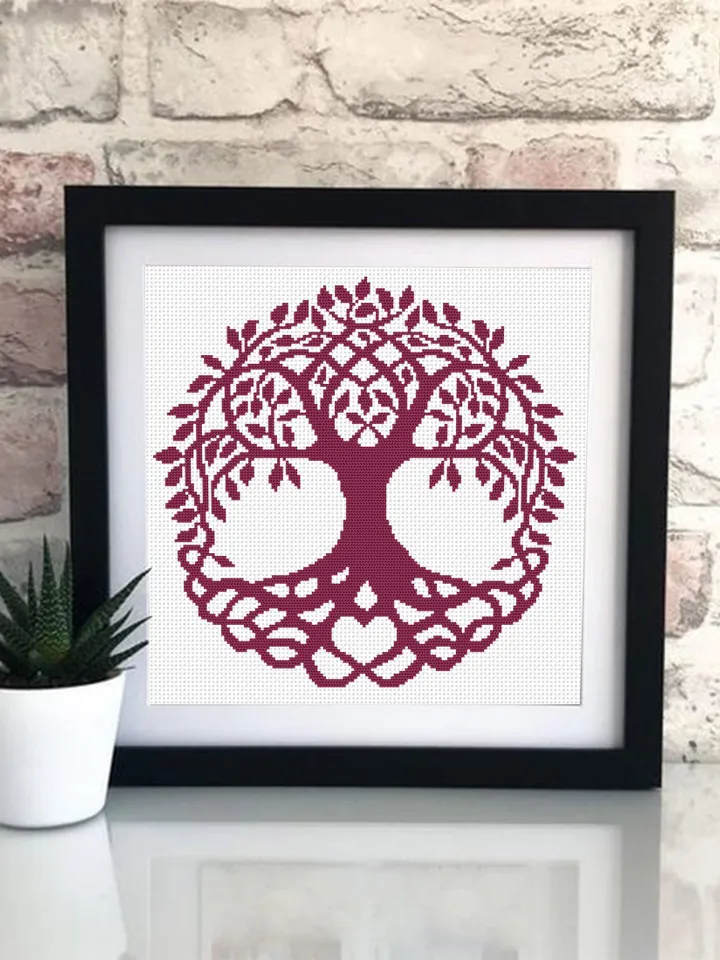 Celtic Tree of life cross stitch pattern download PDF Modern mandala cross stitch chart, Tree embroidery PDF Monochrome beginner stitch #M29