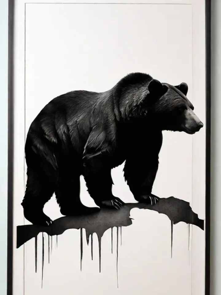 Digital product, Bear image, Bear print, Bear print, Wildlife, Contrast print, Black and white silhouette, Monochrome print, Symbolic painting, Bear poster.