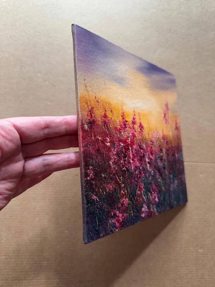 Meadow Oil Painting Field Wall Art Sunset Original Painting