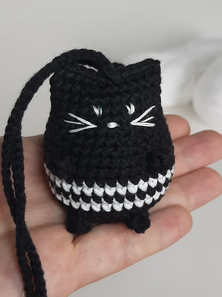 Crochet cat, car rear view mirror accessory, charm hanging decor cat lover best friend gift, keychain black cat