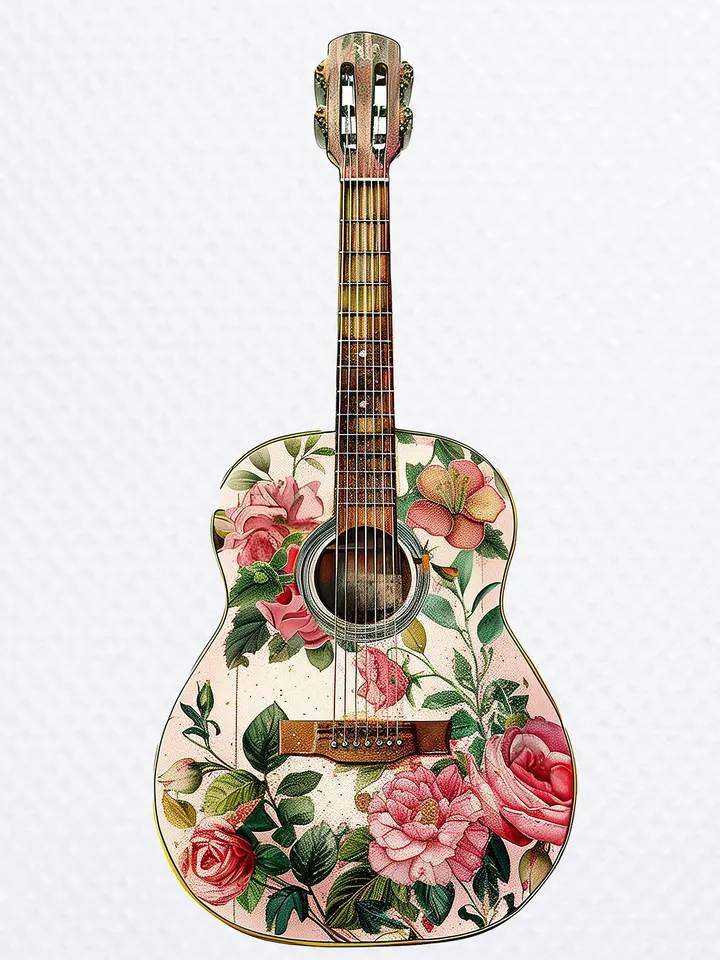 10 Vintage Floral Guitar Clipart, Printable Watercolor clipart, High Quality JPGs, Digital download, Paper craft, junk journals