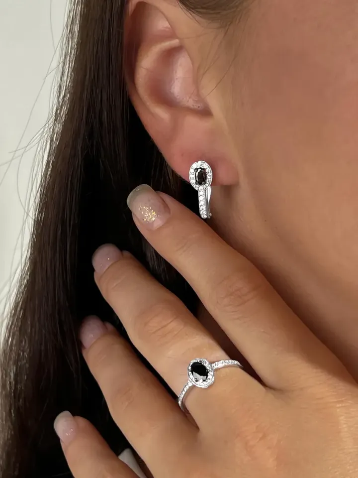 Earrings made of 925 silver with black spinel and white cubic zirconia
