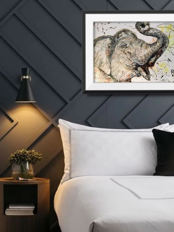 White Elephant original mix media watercolour painting on yupo paper,one of a kind artwork,wall decoration,animals painting.