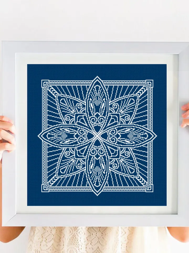 Square mandala cross stitch pattern PDF download Carpet counted cross stitch chart, Square ornament pattern for cross stitch pillow #M223