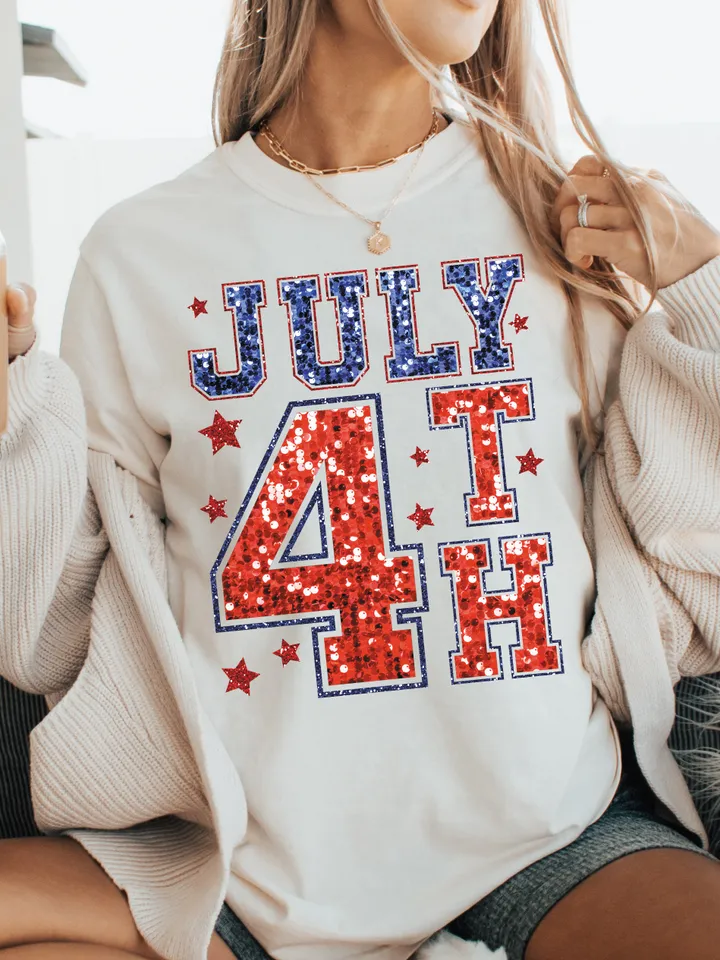 July 4th faux Glitter PNG, 4th July PNG, 4th of July Png, Retro Png, American Patriotic Png, Varsity Png, Fourth of July, Trendy USA