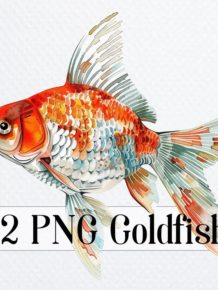 12 Goldfish PNG Clipart Bundle, Golden fish Clipart, Printable Watercolor Sublimation clipart, Digital download, Paper craft, junk journals