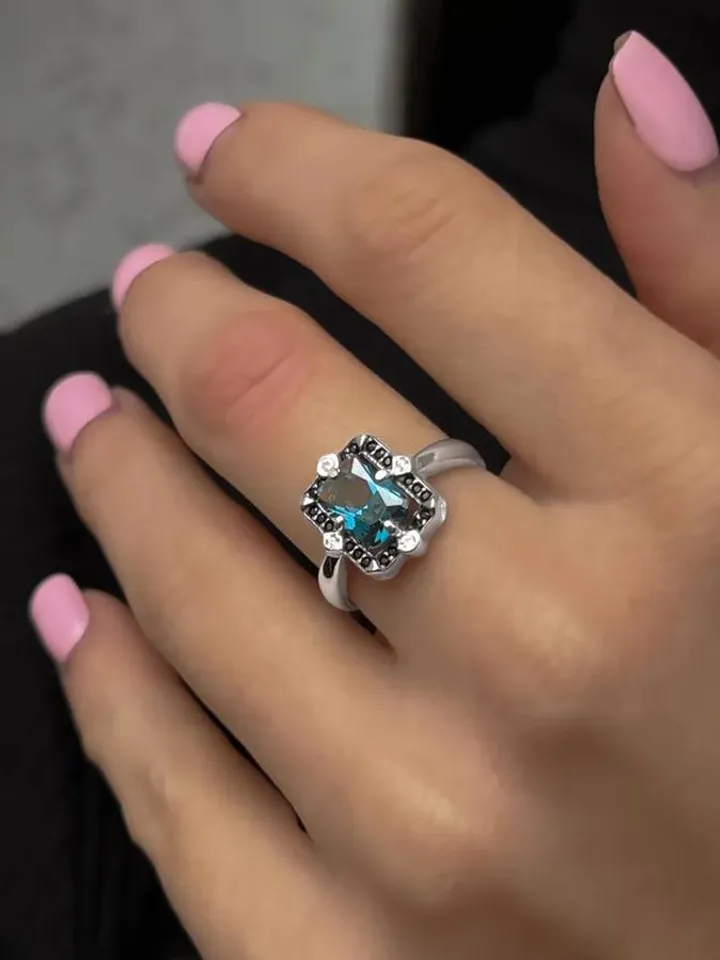 Ring, silver 925, with London crystal topaz and cubic zirconia