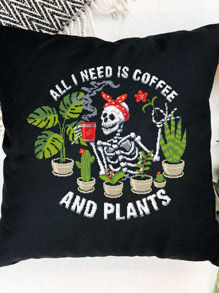 Skeleton plants cross stitch pattern PDF download All i need is coffee and plants, Skeleton cross stitch, Gothic coffee cross stitch #P40