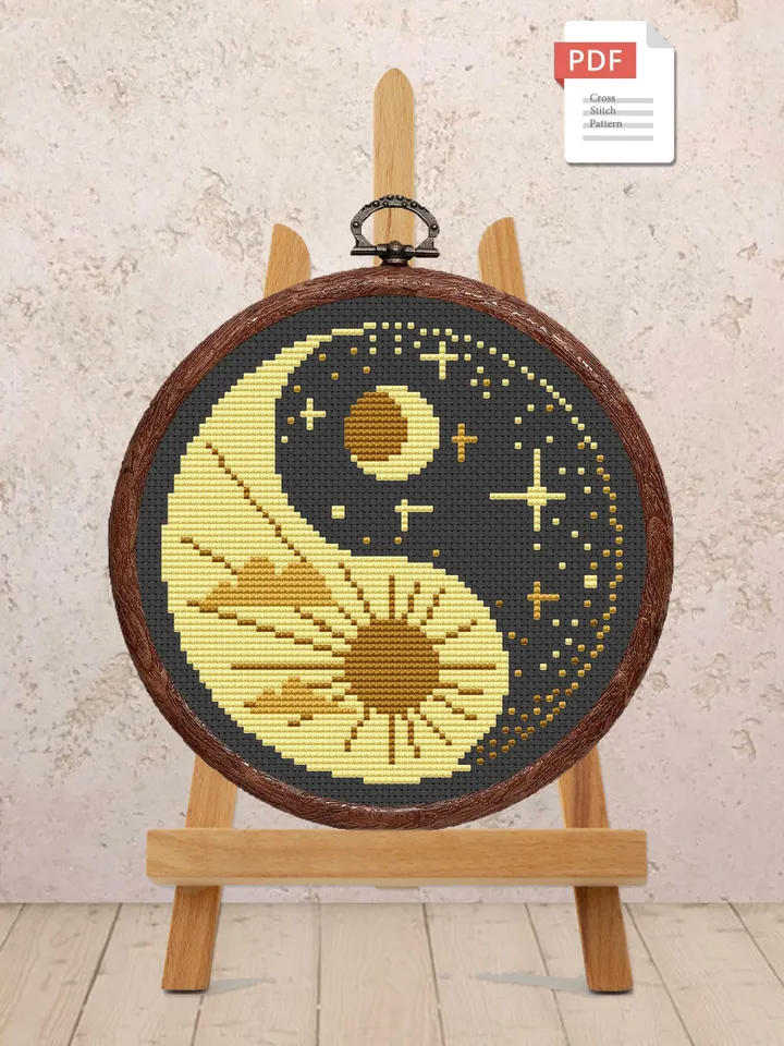 Yin and Yang Cross Stitch Pattern, Yin and Yang Pattern, Embroidery Yin and Yang, Sun and Moon Cross Stitch Pattern, Modern Pattern #oth012