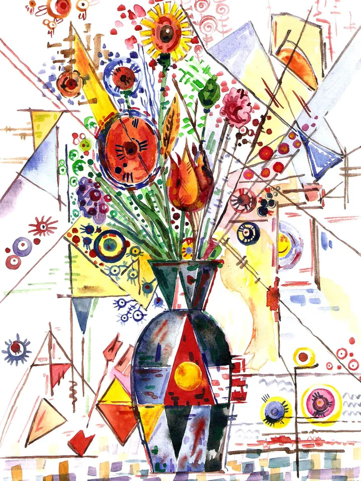 Kandinsky Style Painting Watercolor Original Art Abstract Wall Art Floral Artwork 11 by 8 Above Sofa Art by TatianaArtShop