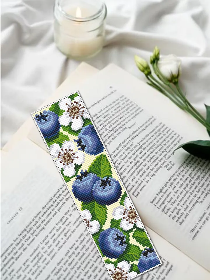 Blueberry bookmark cross stitch pattern download PDF Blue berries cross stitch chart, Digital bookmark fruit, Floral bookmark pattern #B152