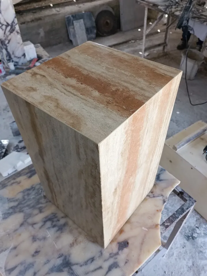 Travertine cube table, nightstand real travertine marble handmade and free shipping end table,side table 23.6" height