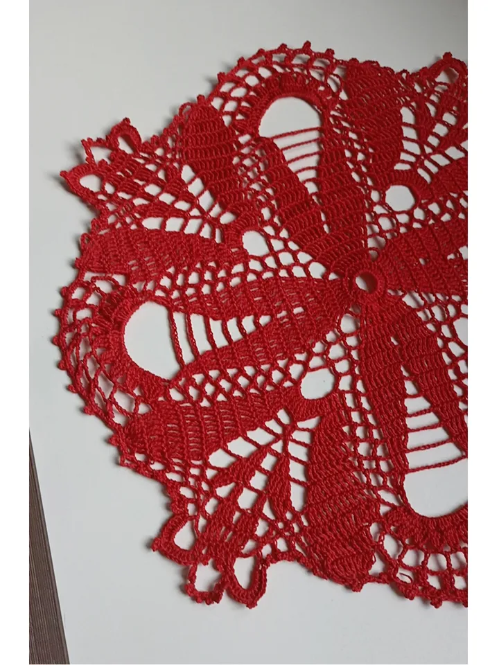 Hand crocheted lace lacy red doily 14 inch