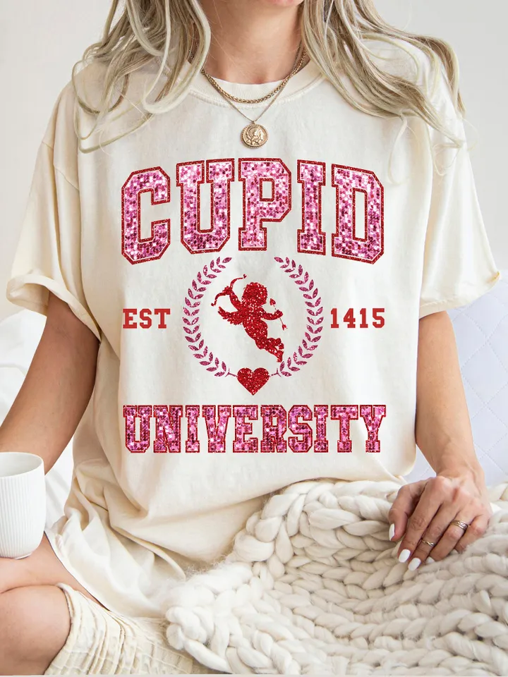 Faux Sequin Png Cupid University PNG, Valentine PNG, Valentines Day T Shirt Design, Love, Cupid, Heart, PNG, Digital Download,sleeve Trendy