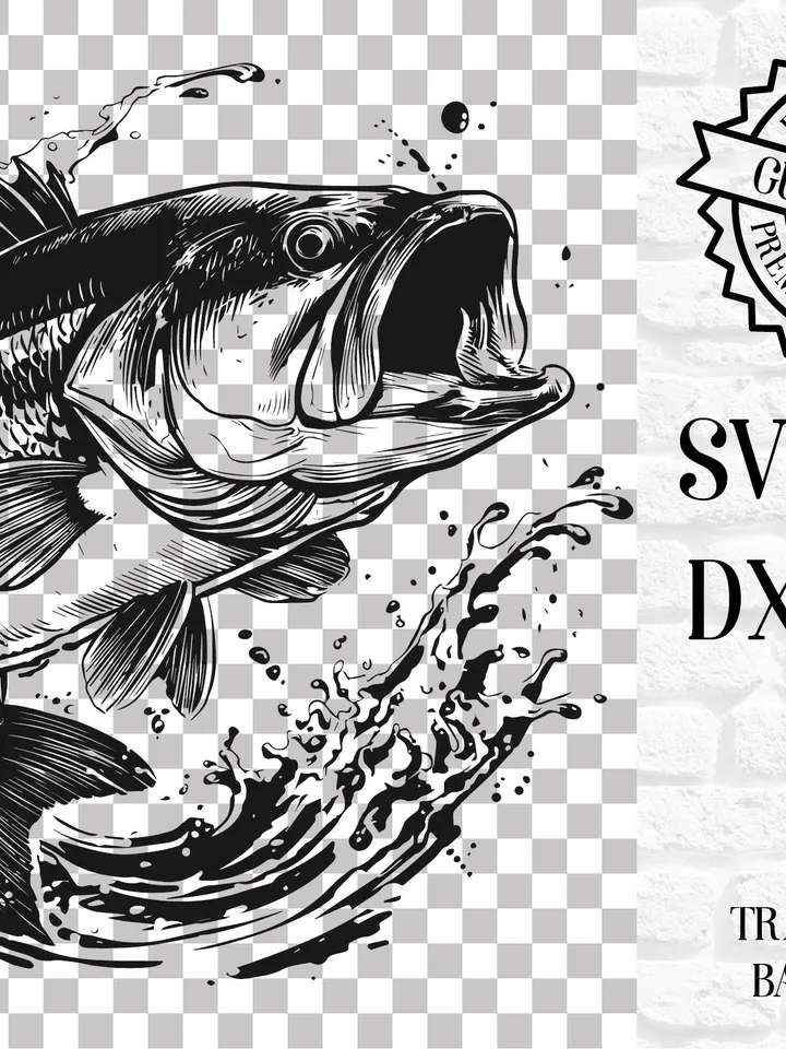 Bass Vector 14 Designs Bundle Fishing SVG files Jumping Bass PNG for Sublimation, Cricut, Fishing Laser Cut, Slate Engraving, Prints