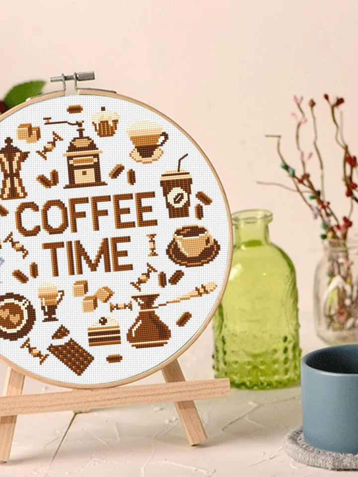 Coffee quote cross stitch pattern download PDF, Coffee sampler cross stitch chart, Coffee time embroidery PDF, DIY coffee home decor #Q54