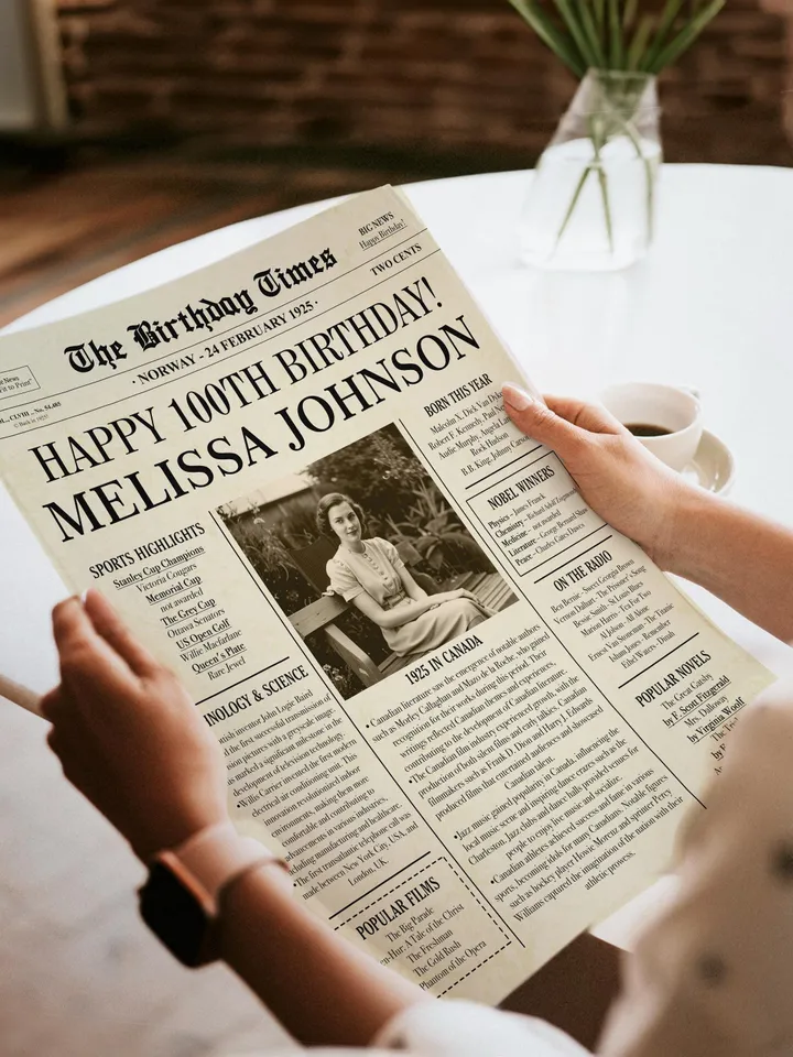 1925 birthday newspaper 100th printable poster canada 100th birthday gift for grandma 100th birthday party decorations canadian fun facts