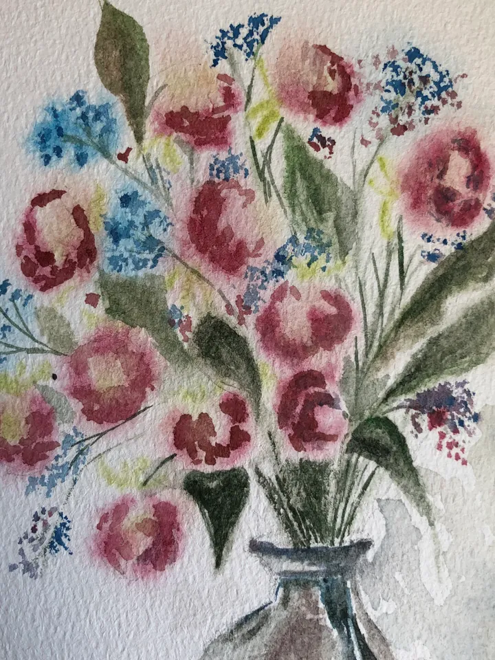 Bouquet in the vase wall art painting living room original watercolour hand painted modern painting