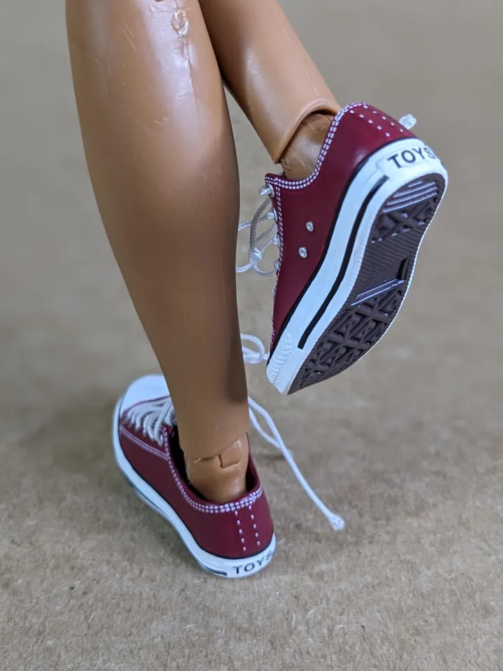 Premium red low sneakers for 12 inch male dolls