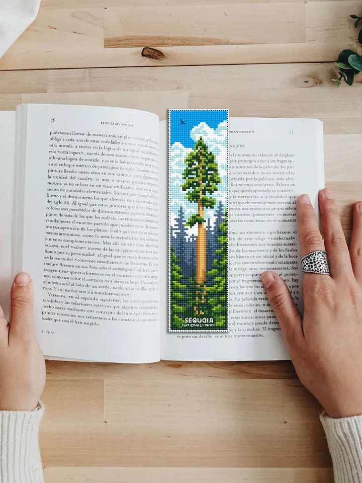Sequoia National park bookmark cross stitch pattern PDF download Nature cross stitch chart, Digital bookmark pattern, Forest landscape #B175