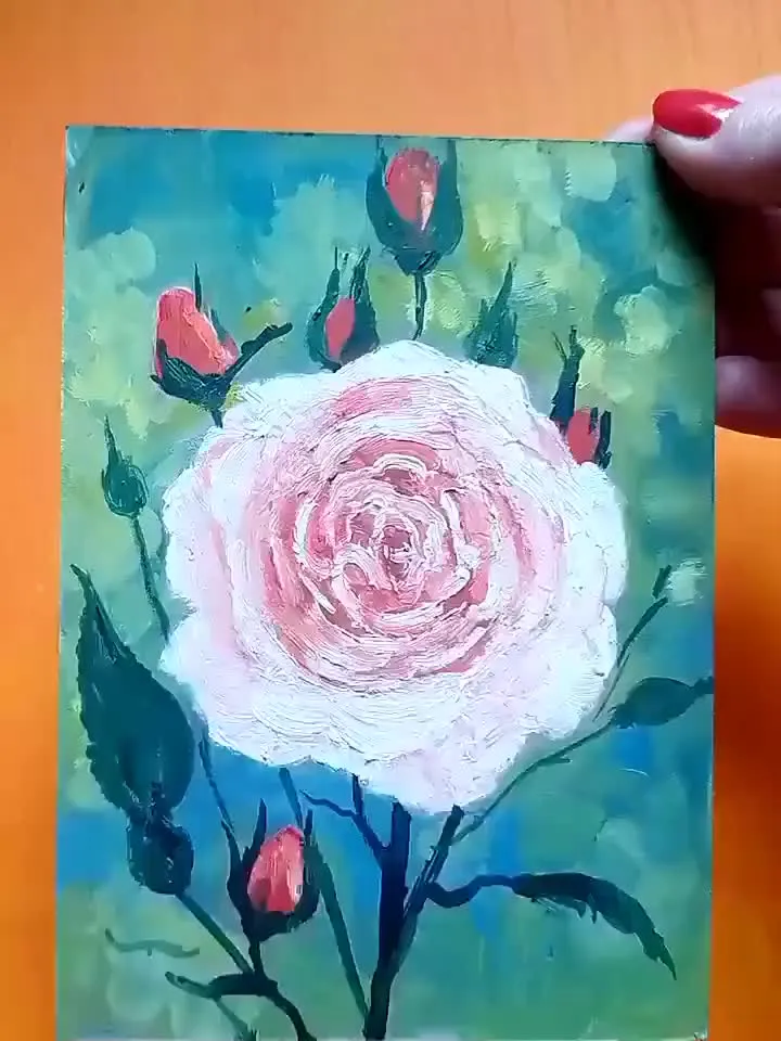 Small painting Portrait of a rose flower, handmade in oil on cardboard Open Rosebud Portrait , Pink Rose Original Art Floral wall art Artwor
