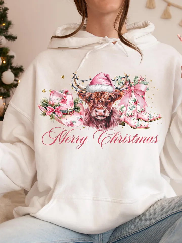 Pink Cowboy Christmas PNG, Merry Christmas, Western Sublimation, Highland cow png, Cowgirl Christmas png, Coquette country Christmas