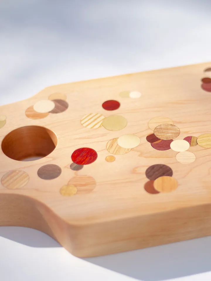 Maple Multi Color Polka Dot Inlay Kitchen Board with Handle Hole