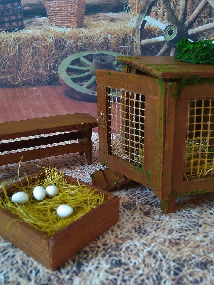 Chicken coop in miniature. Chicken coop for the doll garden.1:12 scale.