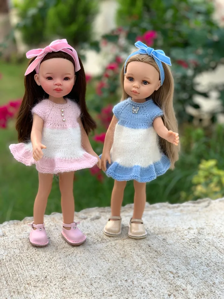 EASY Dress PDF Knitting Pattern Tutorial BASIC Dress Short Sleeves for Paola Reina doll (12"/32 cm) eng