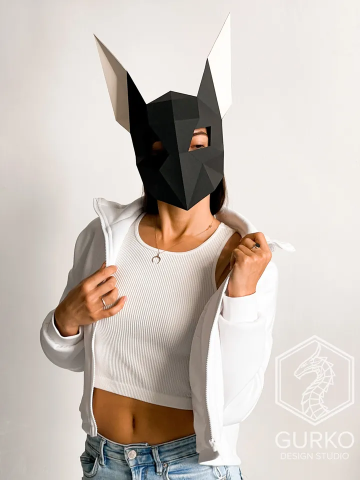 Futuristic Rabbit Mask Papercraft, Digital Template, PDF Download, Gurko, 3D Low Poly Animal Mask, DIY Origami, Pepakura, Paper Mask