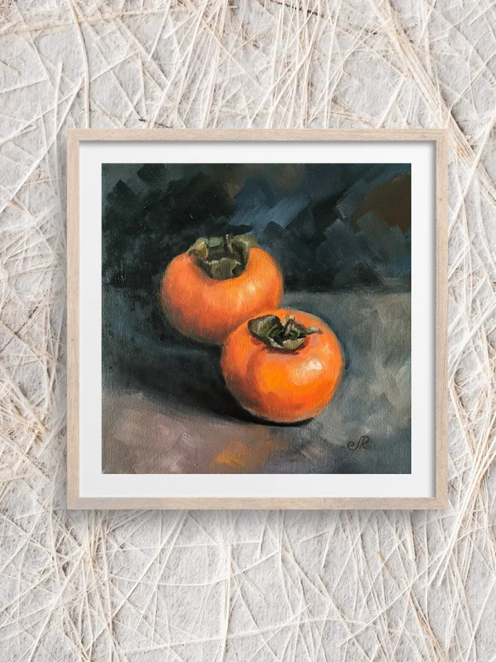 Fruit Still Life Original Oil Painting Persimmon Painting Kitchen Wall Art Fruit Small Oil Painting