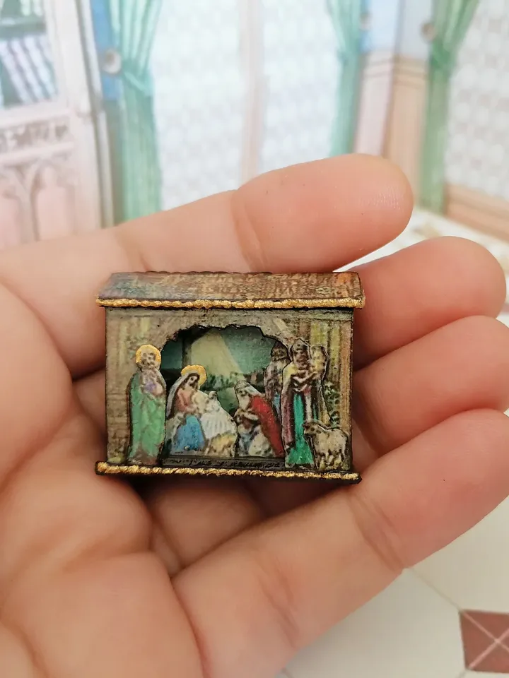Nativity scene. Christmas miniature. Dollhouse miniature. 1:12.