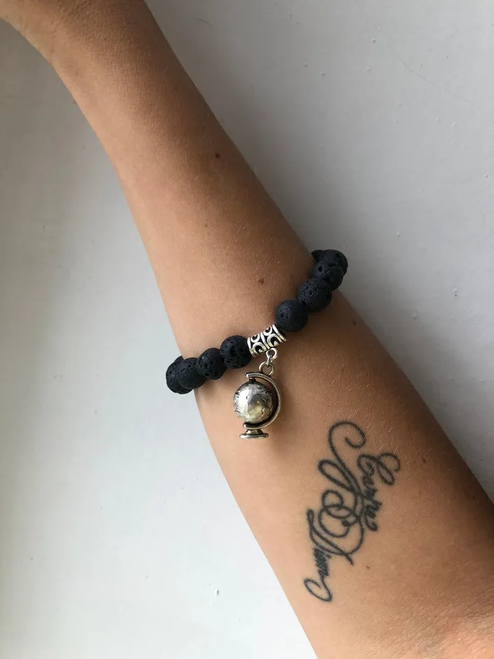 Lava Stone Globe Pendant woman handmade beaded bracelet | Gift for travellers | Spinning Pendant Jewerly | Bali Lava Jewerly Bracelet