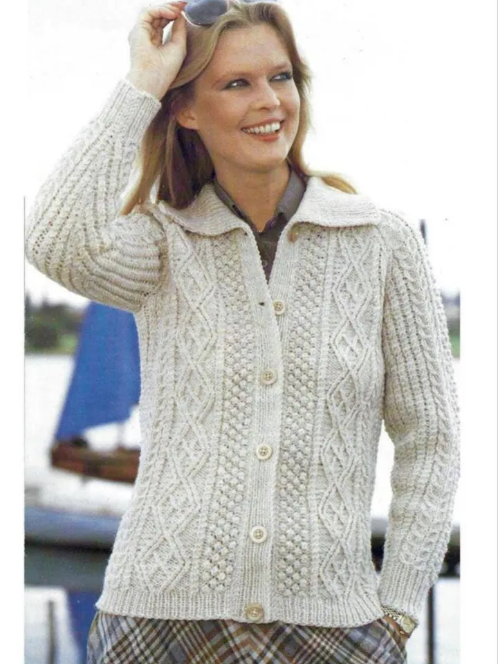 Aran jacket cardigan knitting pattern cable women cardigan pdf instant download