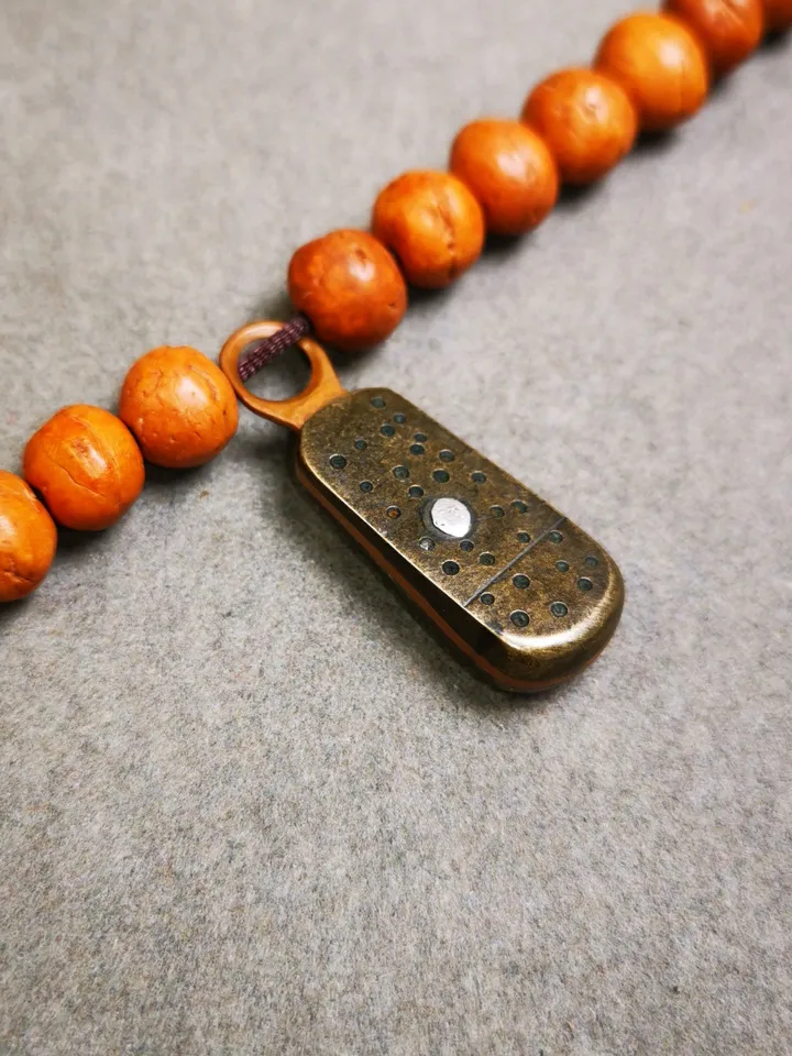Gandhanra Vintage Tibetan Buddhist Mala Pendant,Mantra Dot Charm Amulet for Prayer Beads,Mala Accessories,1.34" × 0.47"