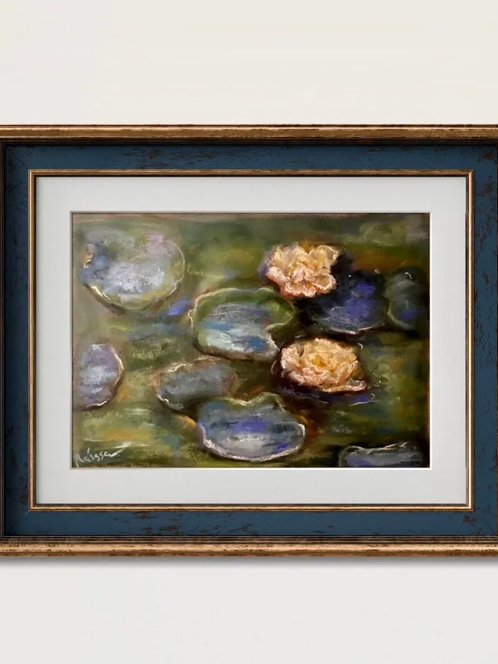 Water Lillies Monet inspired original soft pastel painting on sanded paper,one of a kind painting,wall hanging,unique gift home decoration.