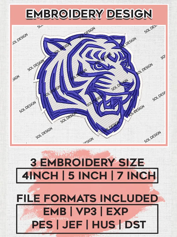 Tennessee State Tigers Mascot Embroidery Designs, NCAA Logo Embroidery Files, NCAA Tennessee State Tigers Logo, NCAA Embroidery Designs, Machine Embroidery Designs, Digital Download