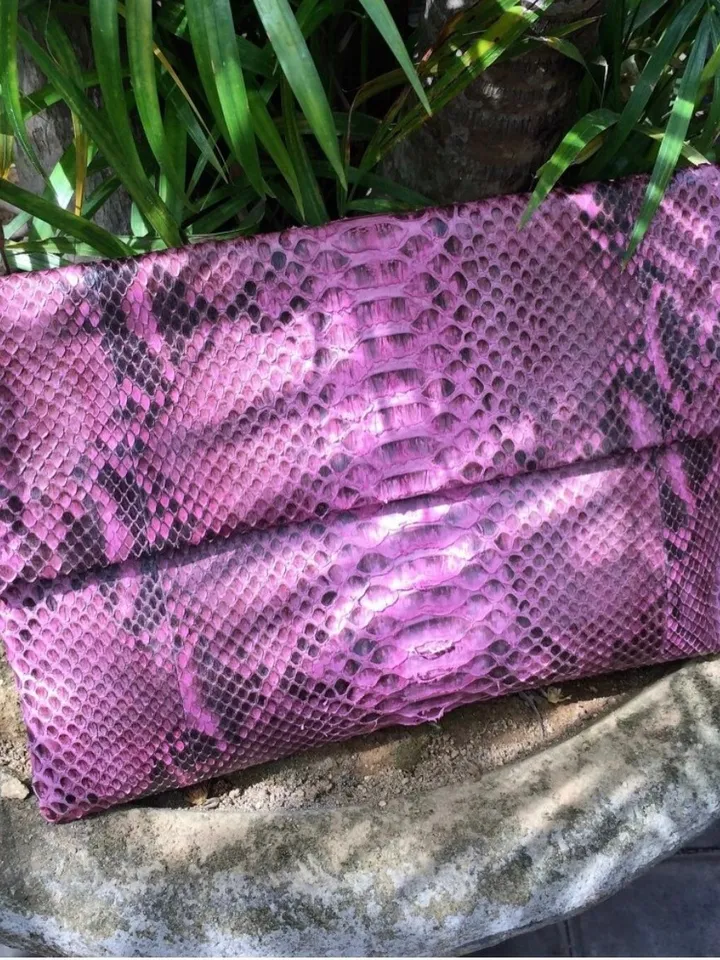 Big pink Envelope Genuine Python Skin Clutch | Exotic Leather Bag | Apple Macbook Air Lethaer Case | Large Unisex Snake Handmade flat Clutch