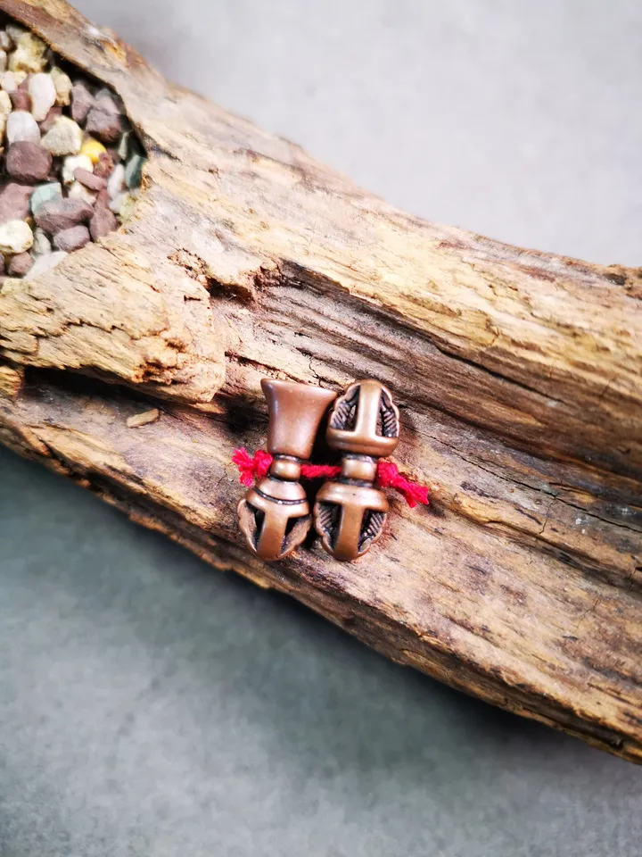 Gandhanra Handmade Tibetan Amulet Pendant,Mini Vajra and Dorje Bell, Mala Marker Bead Accessories, Made of Red Copper